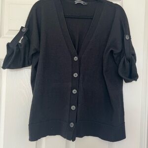 Peruvian Connection Black Button-Up Cardigan
